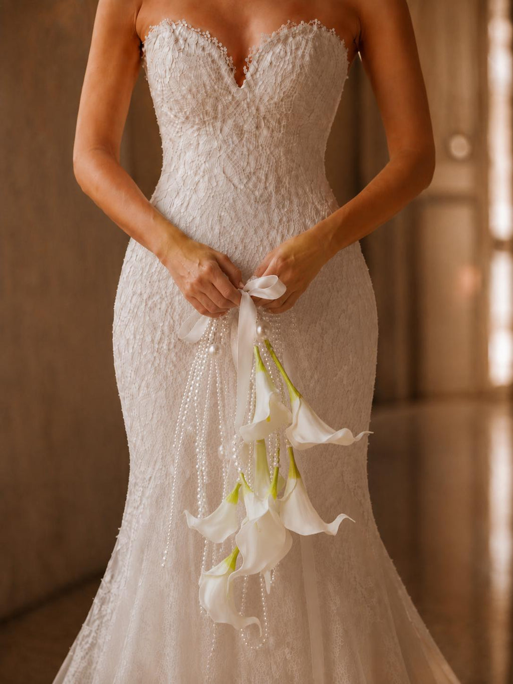 Cascading Calla Lily Wedding Bouquet with Pearls
