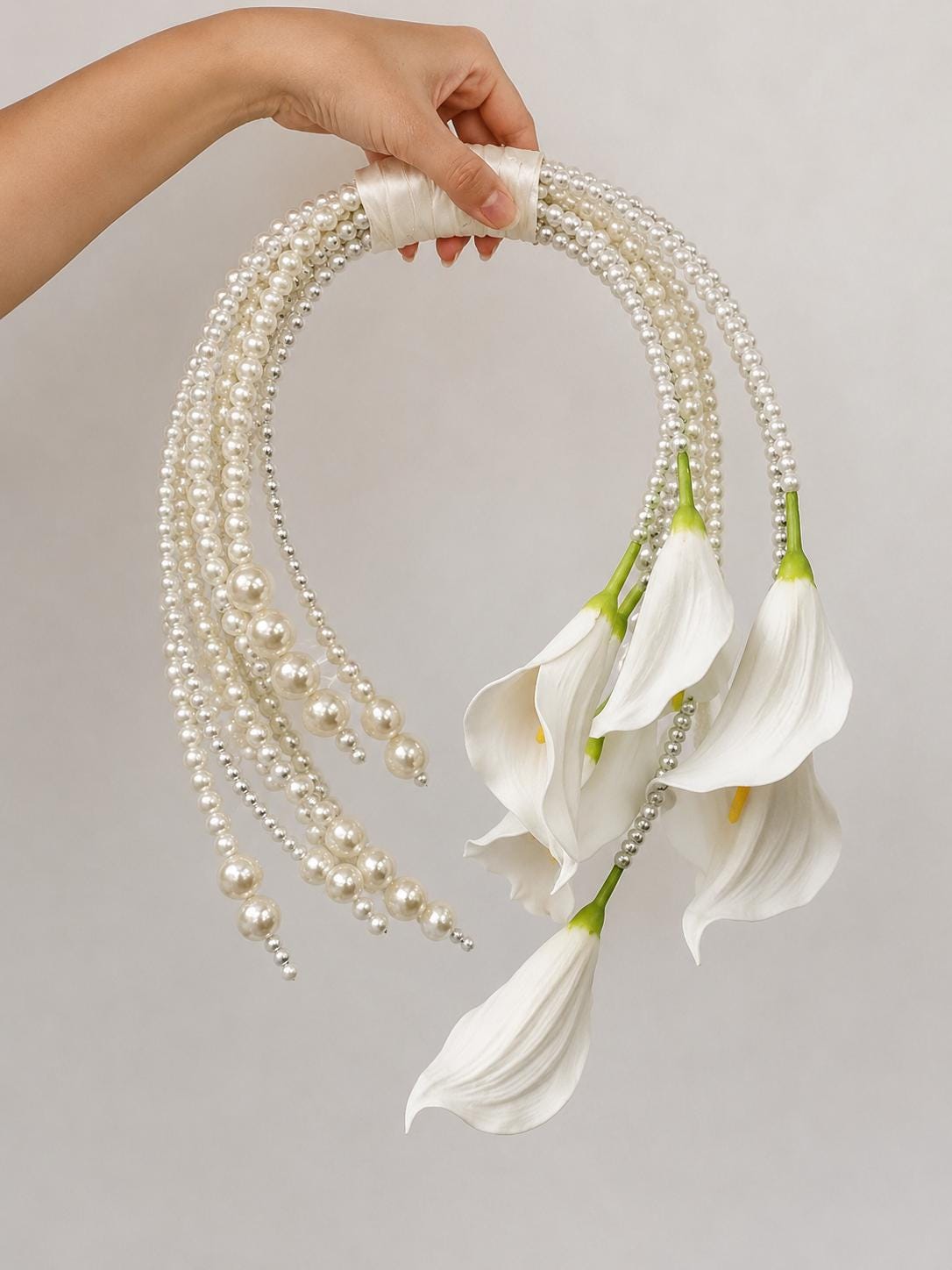 Half Moon White Calla Lily Pearl Bridal Bouquet