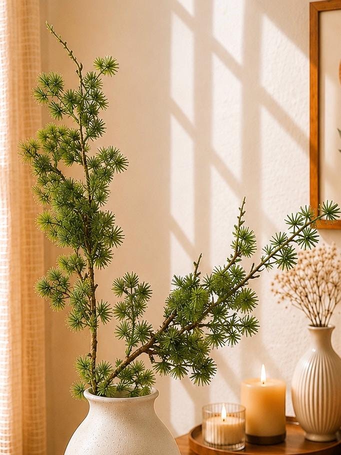 Long Pine Needle Branch Faux Greenery Stem for Vase Decor, Wedding Styling, Home Decor