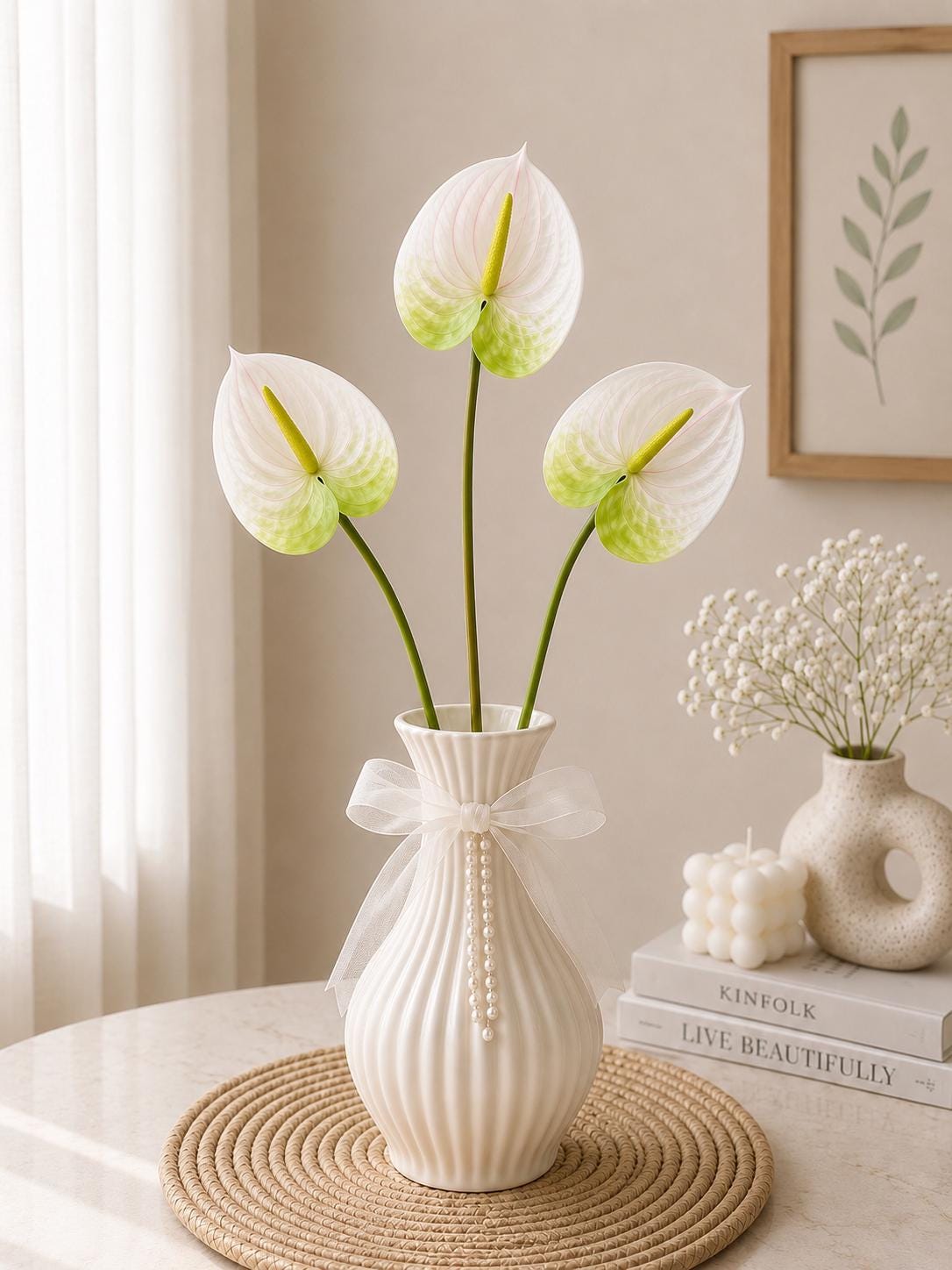 3D Anthurium Faux Flower Artificial Wedding Decor Home Styling Stem