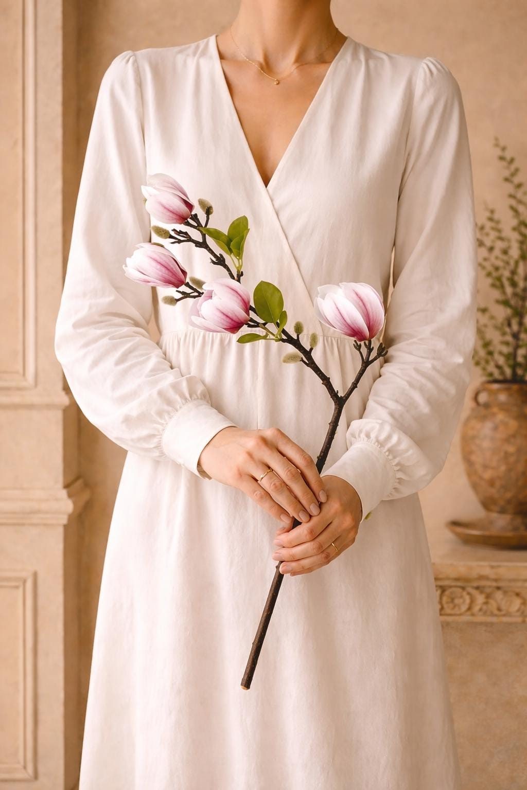 Real Touch Silk Magnolia Flowers | Lifelike Artificial Bouquet for Home Decor