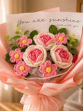 Handmade Crochet Flower Bouquet, Sunflower, Rose, Knitted Arrangement, Lasting Gift