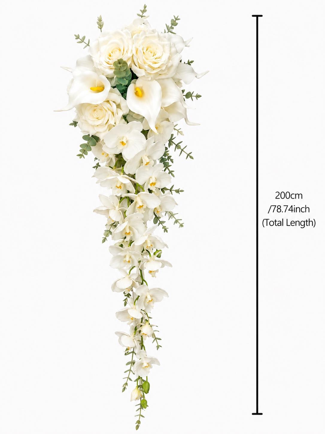 Cascading White Orchid Calla Lily Wedding Bouquet Faux Rose Bridal Flowers