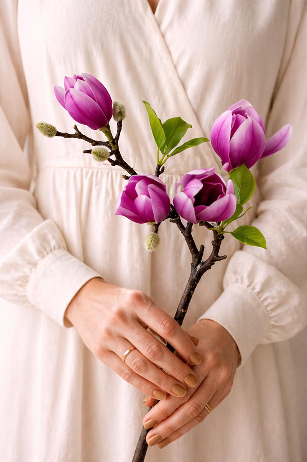 Real Touch Silk Magnolia Flowers | Lifelike Artificial Bouquet for Home Decor