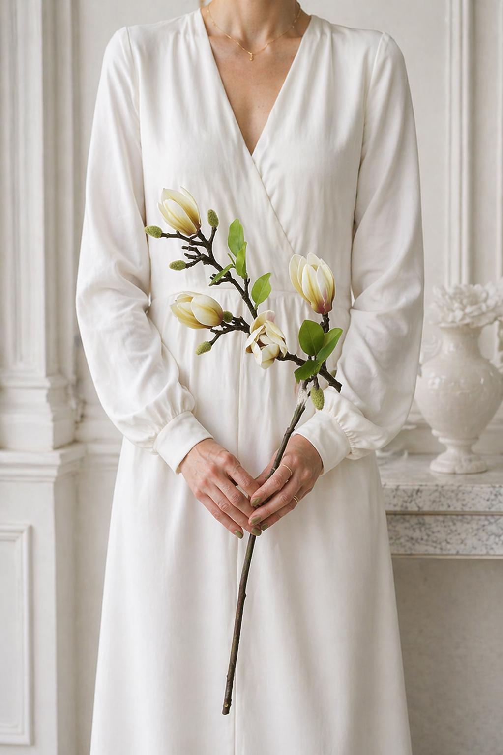 Real Touch Silk Magnolia Flowers | Lifelike Artificial Bouquet for Home Decor
