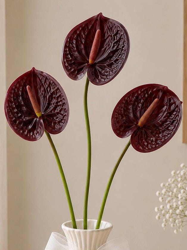 3D Anthurium Faux Flower Artificial Wedding Decor Home Styling Stem