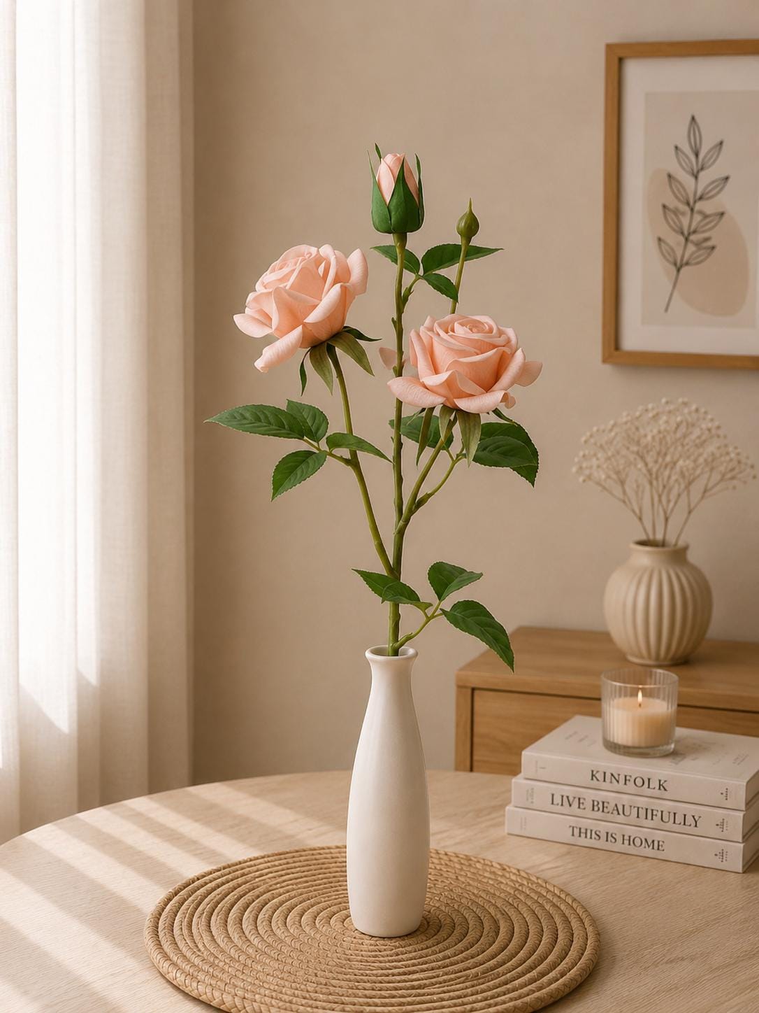 Silk Rose Stem, Romantic Floral Branch, Wedding Home Decor, Photography Props