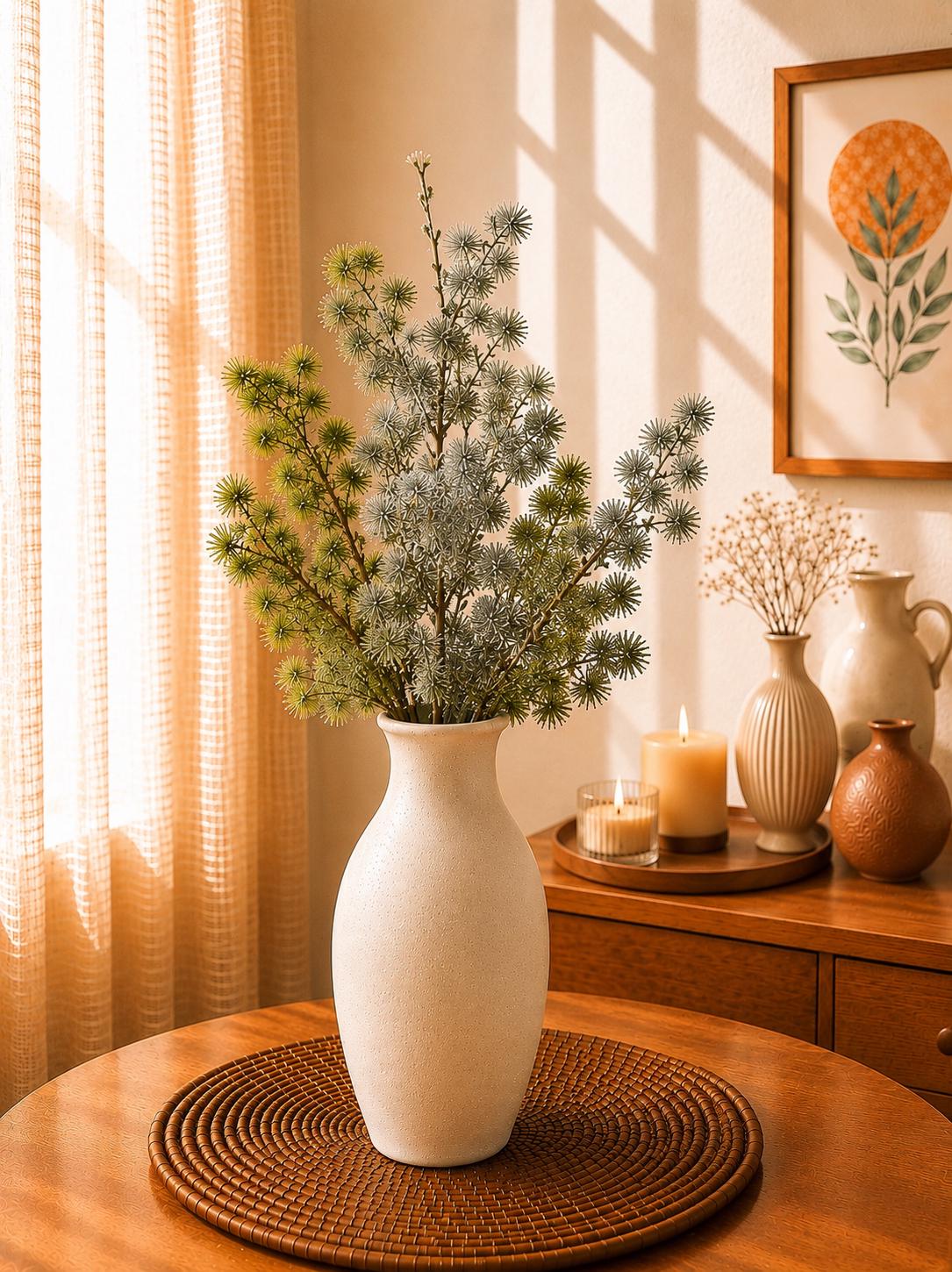 Long Pine Needle Branch Faux Greenery Stem for Vase Decor, Wedding Styling, Home Decor