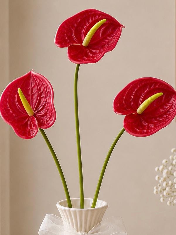 3D Anthurium Faux Flower Artificial Wedding Decor Home Styling Stem