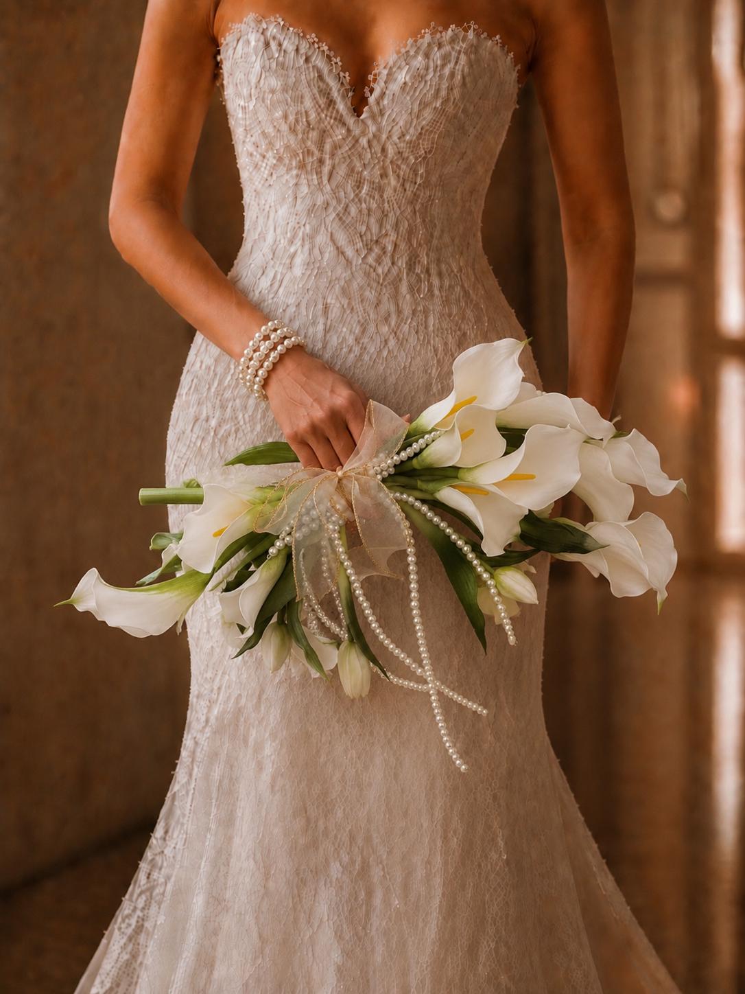 Calla Lily Pearl Bridal Flowers Bouquet