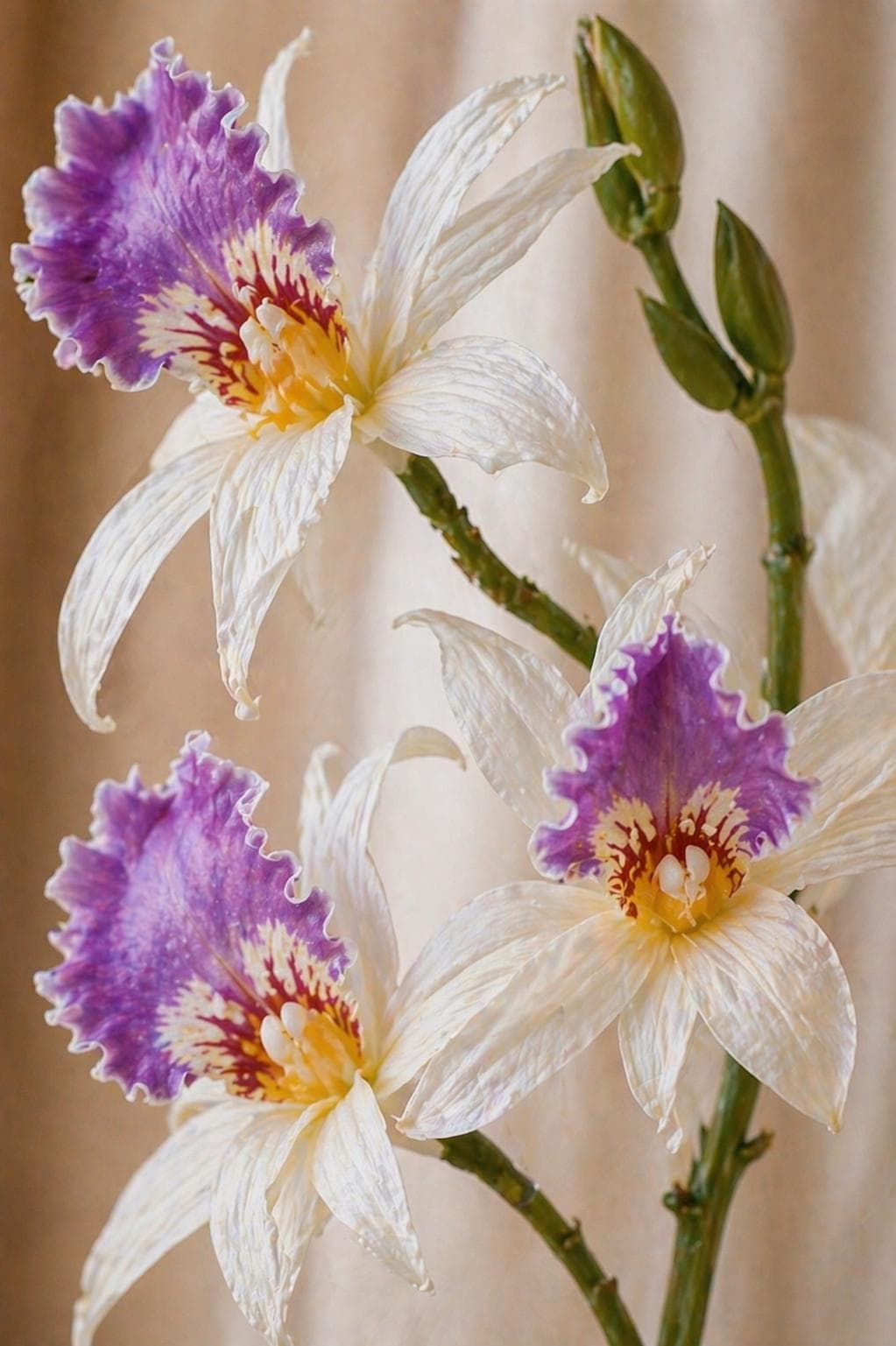 Real Touch Dendrobium Orchid Branch, 2 Fork Artificial Orchid Stem, Handmade Realistic Faux Flower Arrangement