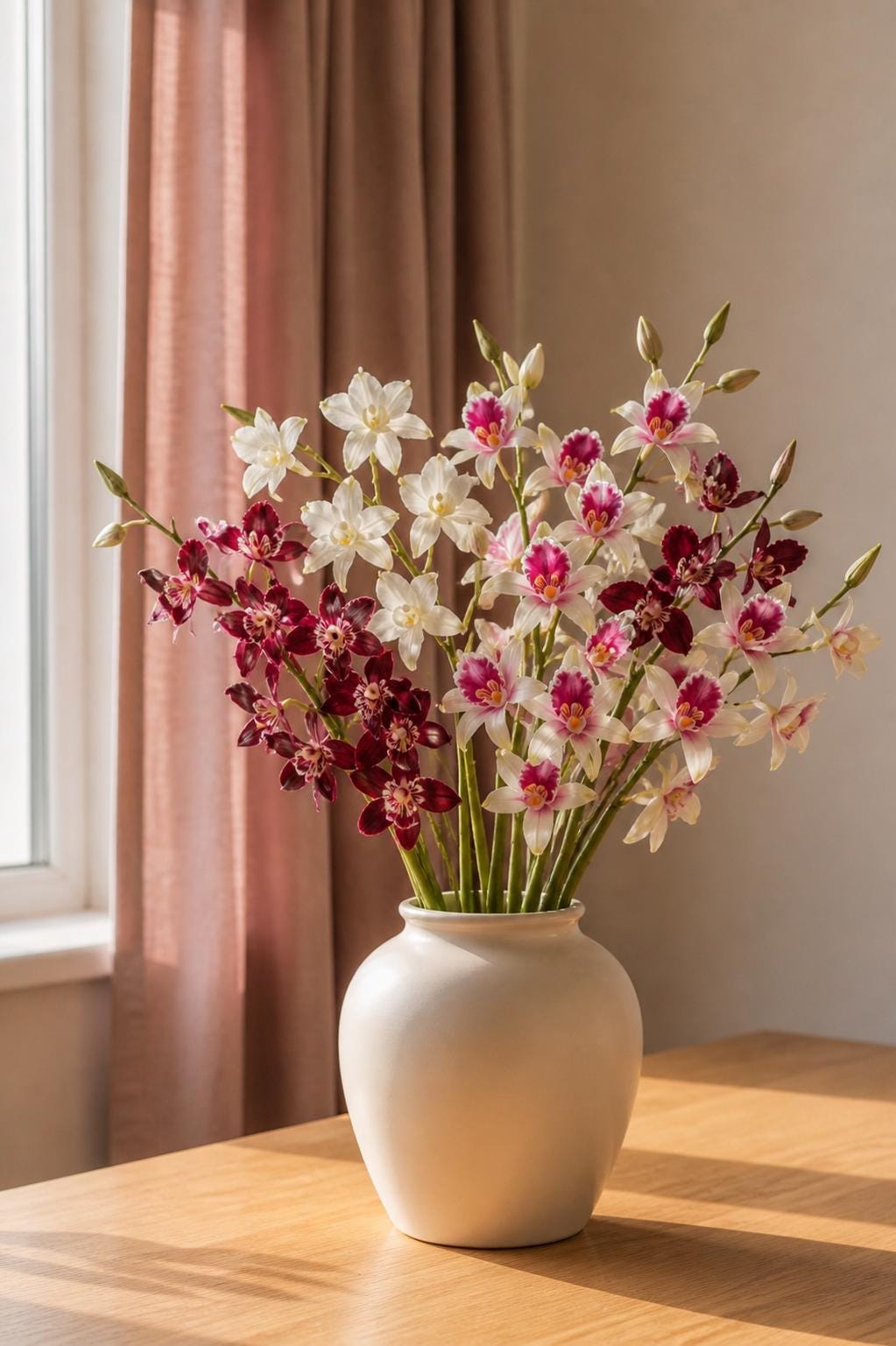 Real Touch Dendrobium Orchid Branch, 2 Fork Artificial Orchid Stem, Handmade Realistic Faux Flower Arrangement