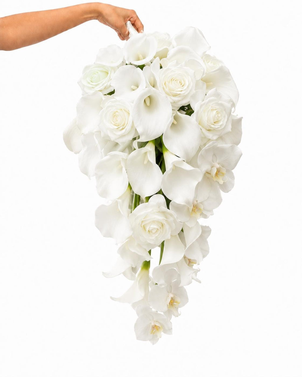 Cascading Bridal Bouquet with Orchids and Roses