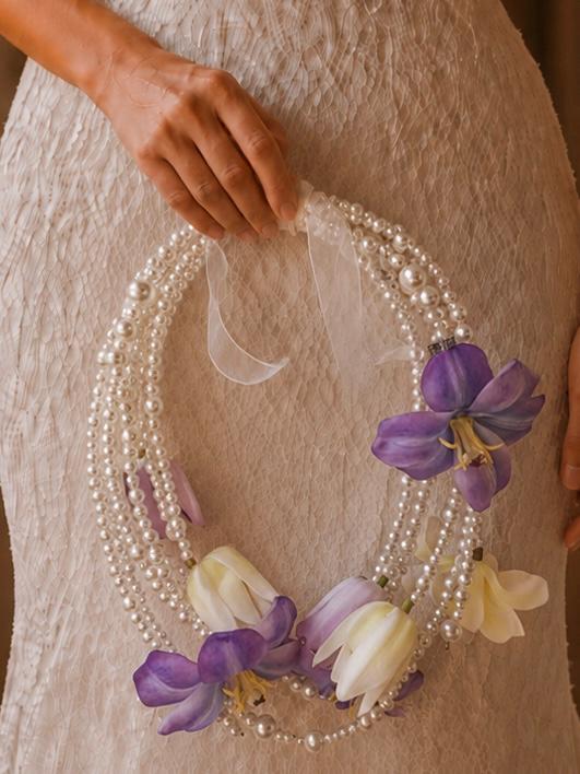 Half Moon Purple Iris Pearl Bridal Flowers Wedding