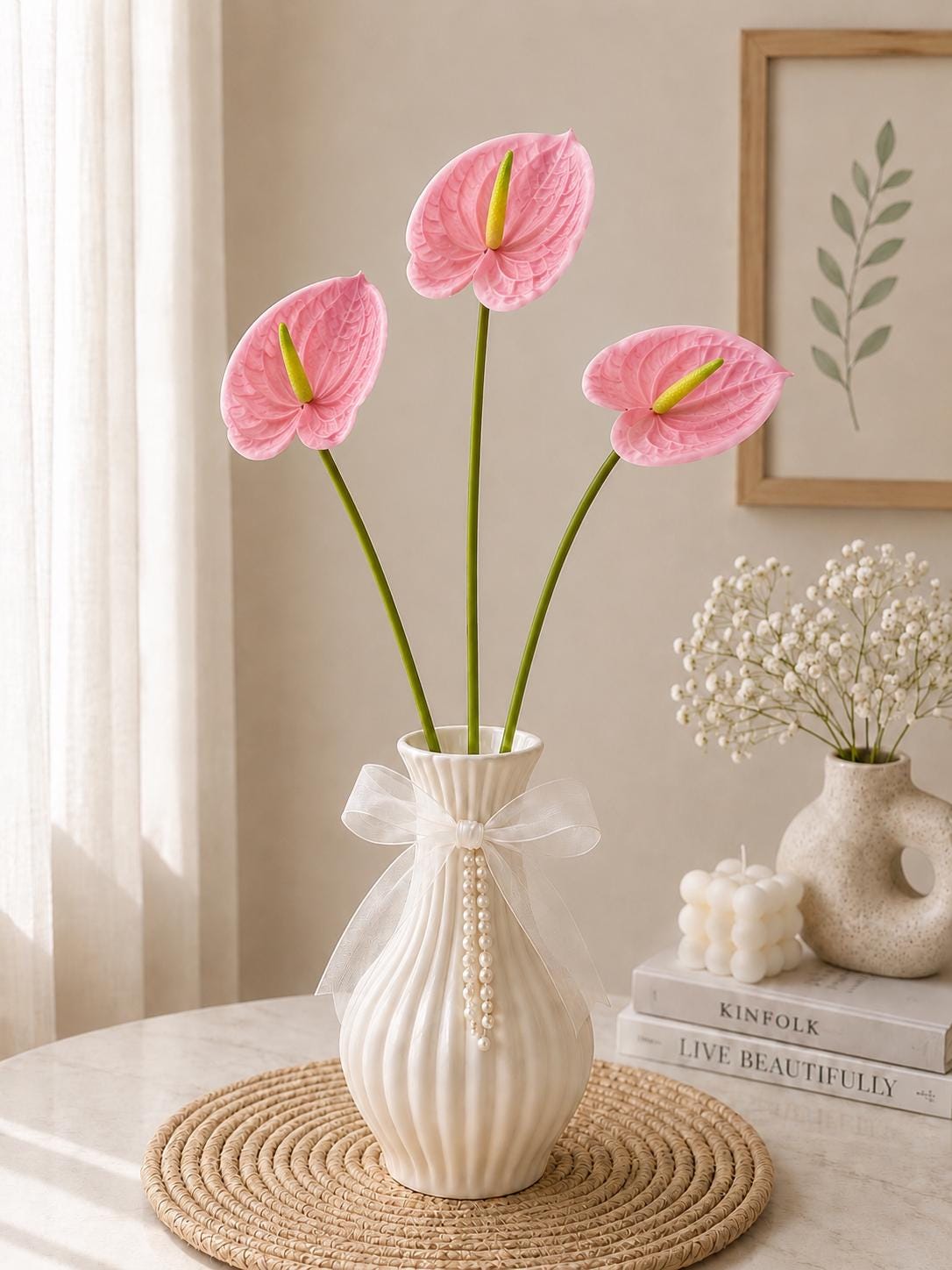 3D Anthurium Faux Flower Artificial Wedding Decor Home Styling Stem