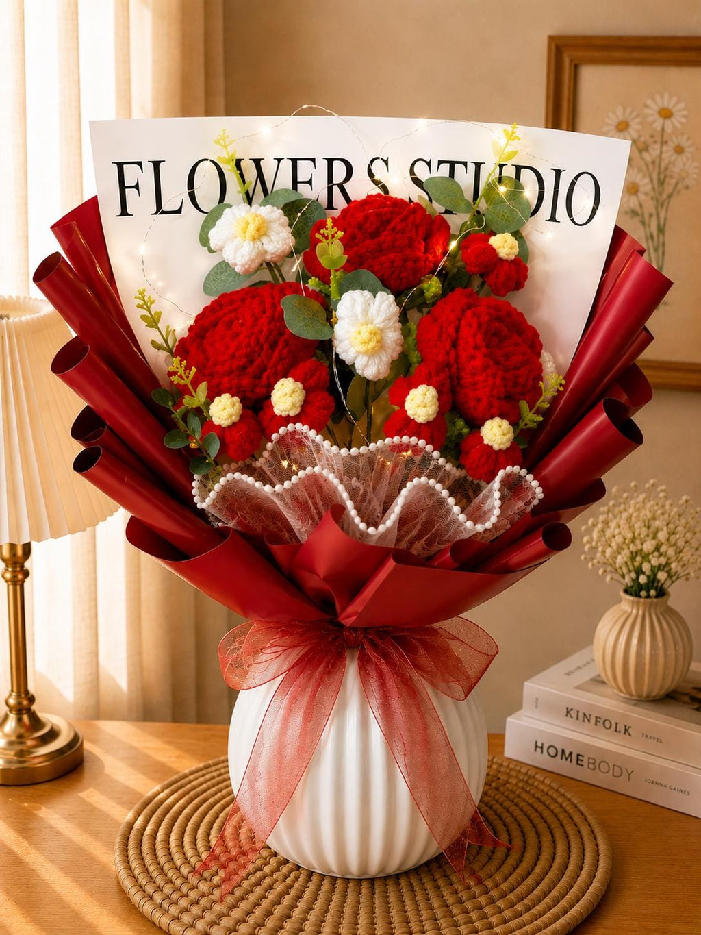 Handmade Crochet Flower Bouquet, Sunflower, Rose, Knitted Arrangement, Lasting Gift