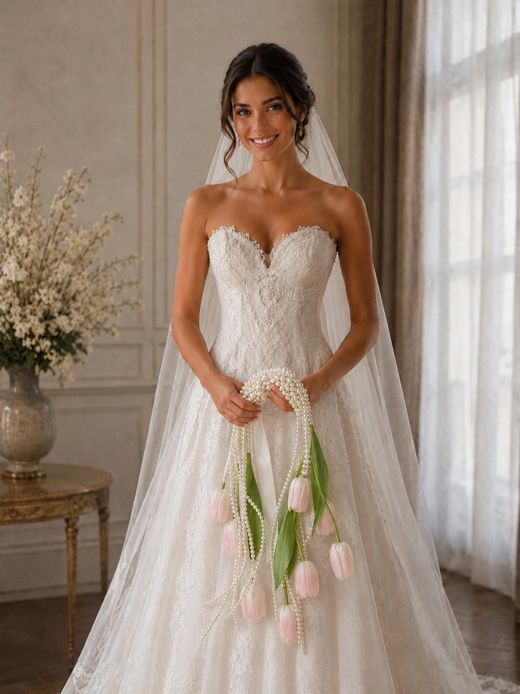 Tulip Pearl Cascading Bridal Flowers
