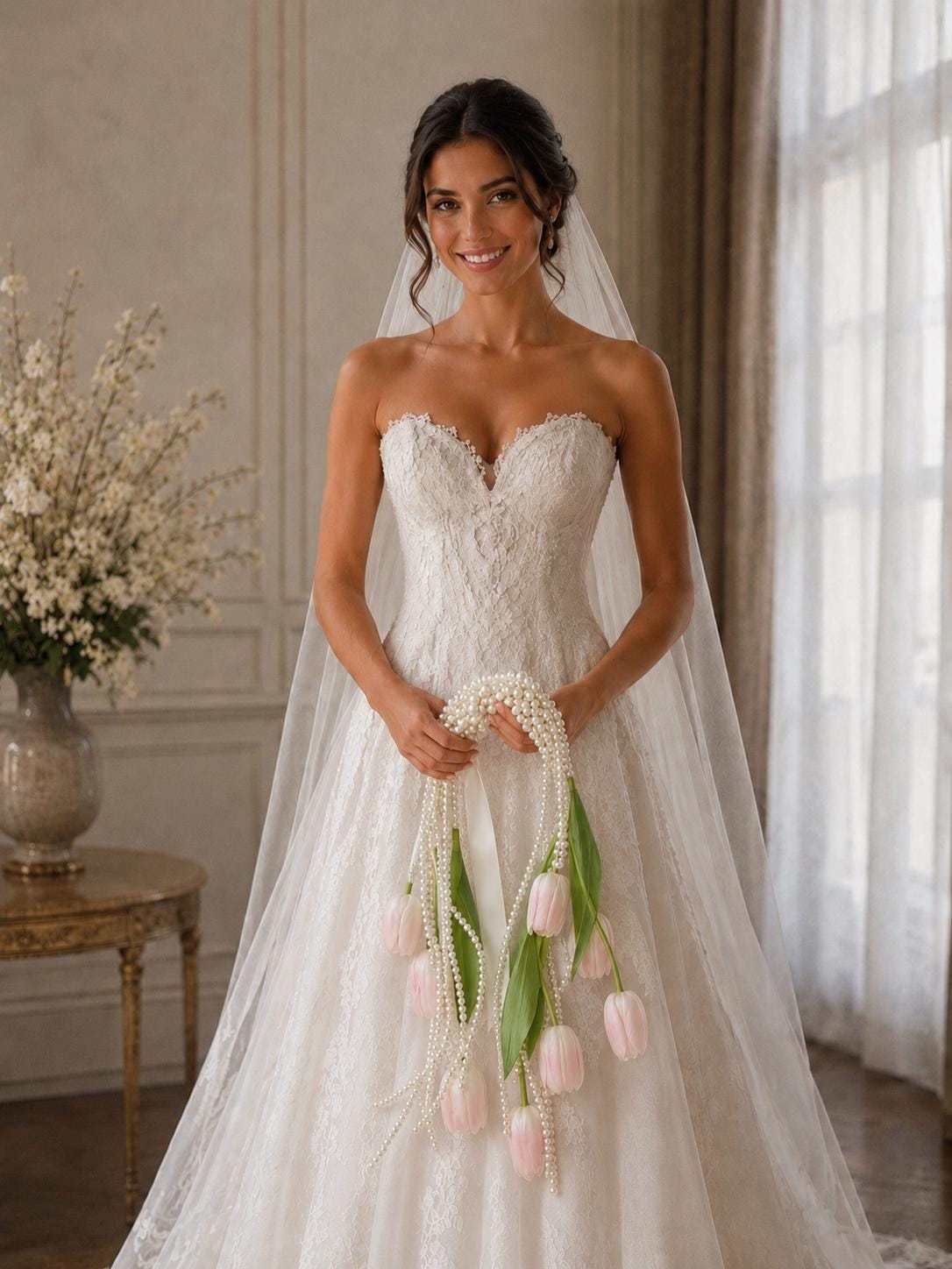 Tulip Pearl Cascading Bridal Flowers