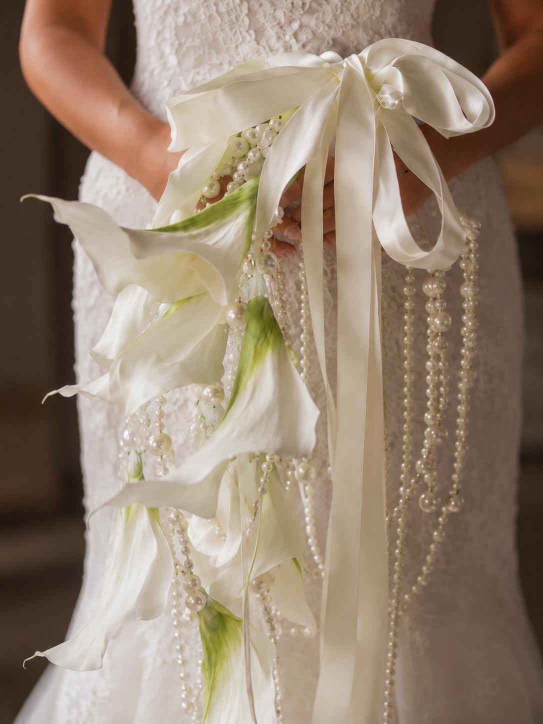 Cascading Calla Lily Wedding Bouquet with Pearls