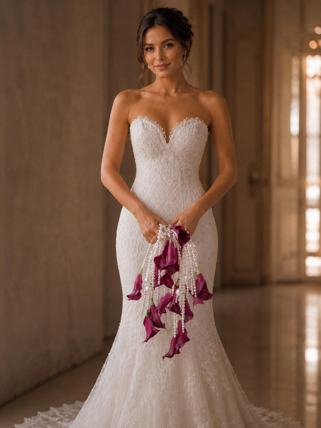 Cascading Pearl Calla Lily Bridal Flowers Bouquet