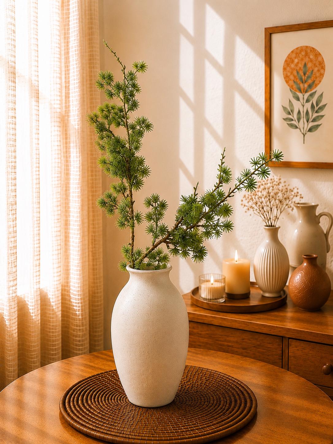 Long Pine Needle Branch Faux Greenery Stem for Vase Decor, Wedding Styling, Home Decor