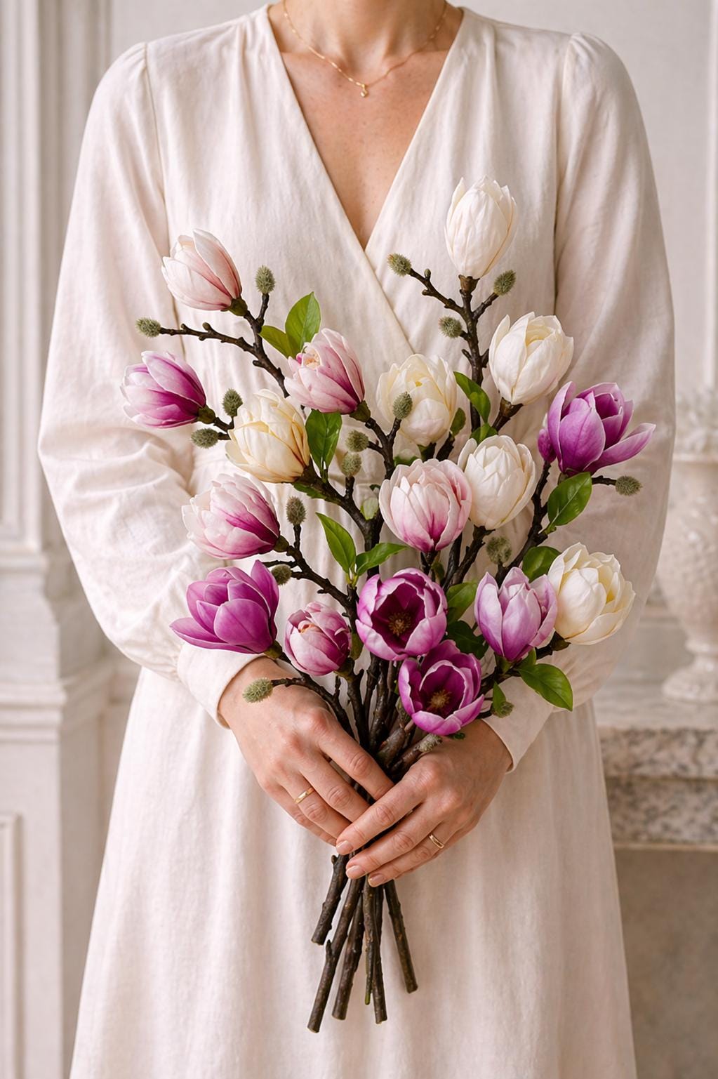 Real Touch Silk Magnolia Flowers | Lifelike Artificial Bouquet for Home Decor