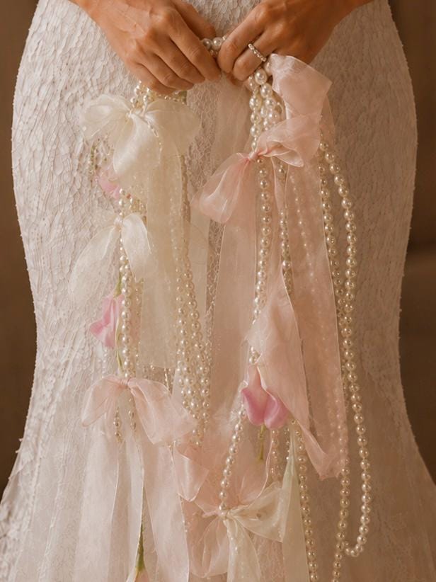 Silk Pink Cascading Tulip Pearl Bridal Flowers Bouquet