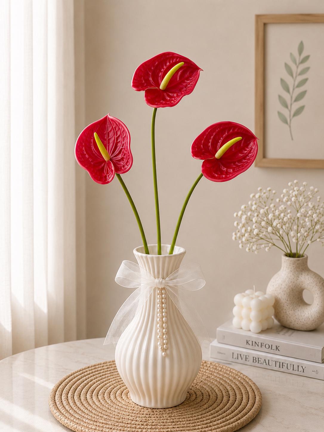 3D Anthurium Faux Flower Artificial Wedding Decor Home Styling Stem