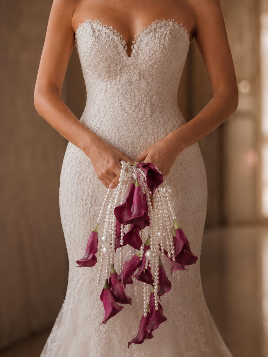 Cascading Pearl Calla Lily Bridal Flowers Bouquet