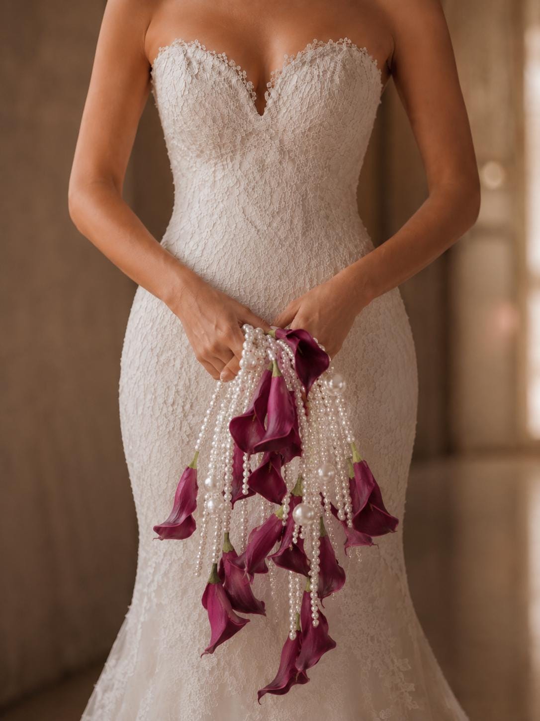 Cascading Pearl Calla Lily Bridal Flowers Bouquet
