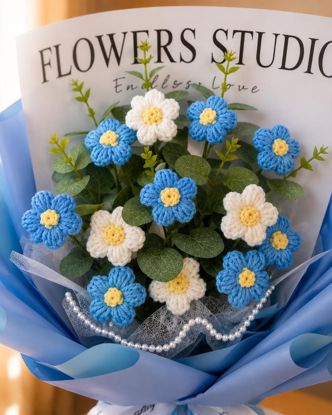 Handmade Crochet Flower Bouquet, Sunflower, Rose, Knitted Arrangement, Lasting Gift