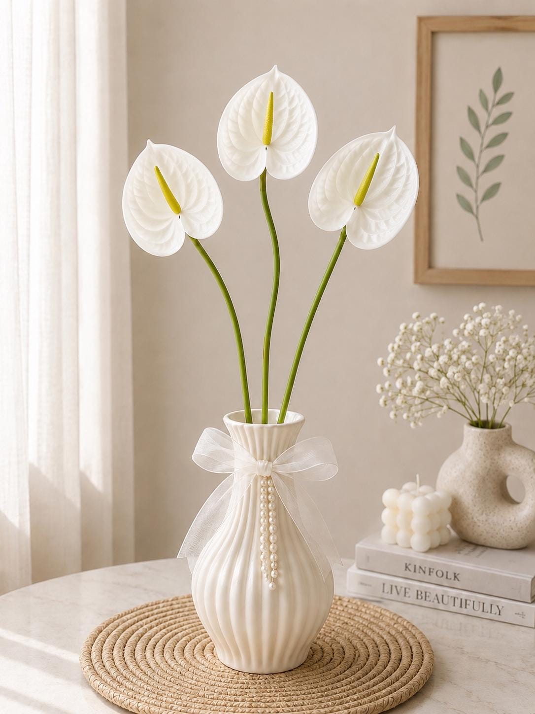 3D Anthurium Faux Flower Artificial Wedding Decor Home Styling Stem