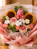 Handmade Crochet Flower Bouquet, Sunflower, Rose, Knitted Arrangement, Lasting Gift