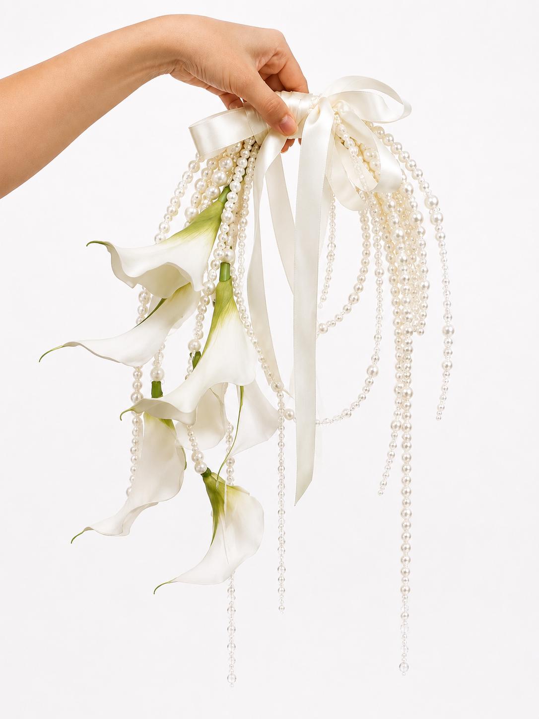 Cascading Calla Lily Wedding Bouquet with Pearls