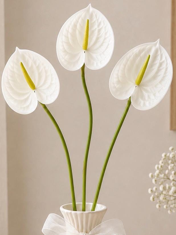 3D Anthurium Faux Flower Artificial Wedding Decor Home Styling Stem