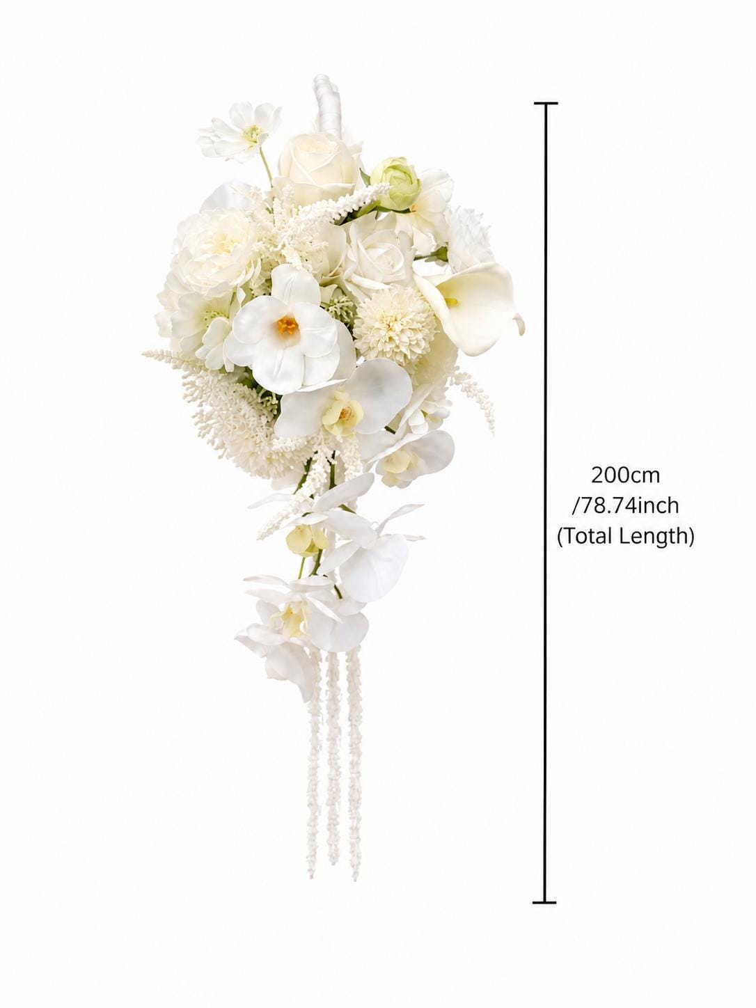 White Orchid Wedding Bouquet, Cascading Faux Bridal Bouquet with Calla Lilies and Pearls