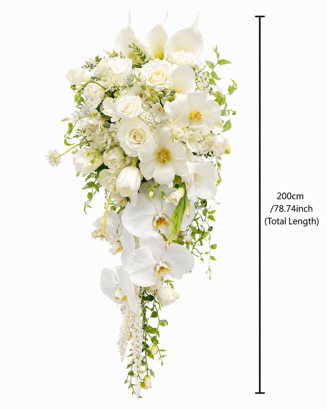 Cascading White Peony Rose Wedding Bouquet with Orchids and Greenery