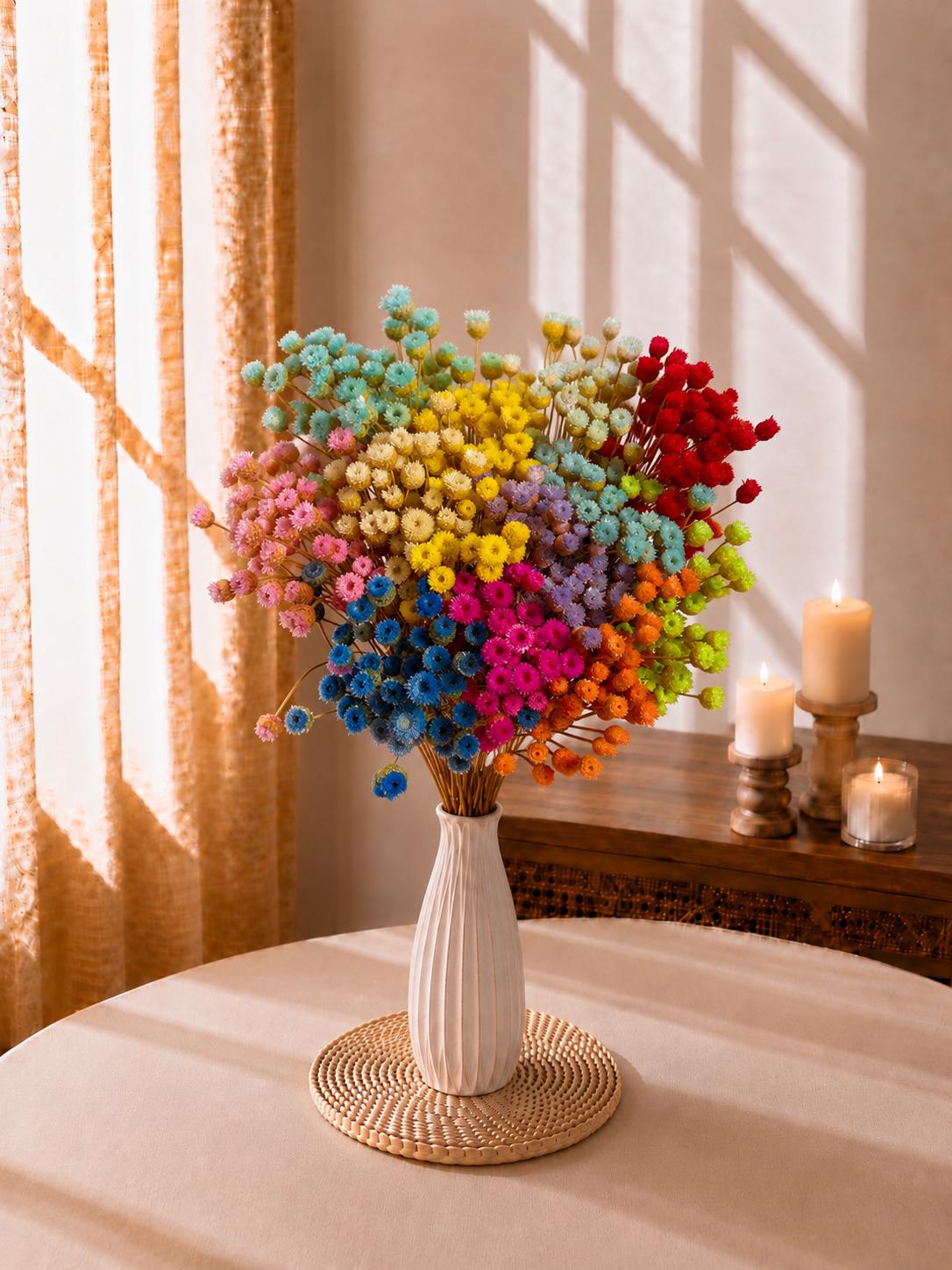 50 Pieces Dried Happy Flowers Bouquet Preserved Strawflower Stems Colorful Floral Decor