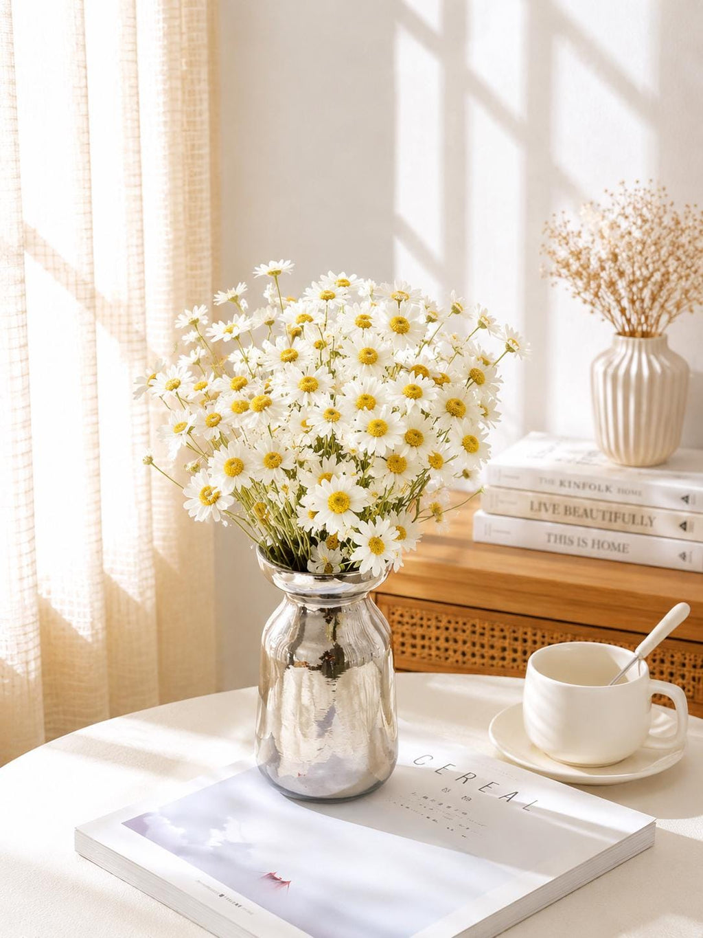 Pink White Dried Daisy Bouquet, Natural Flowers for Vase Decor, Wedding Styling, Home Arrangements