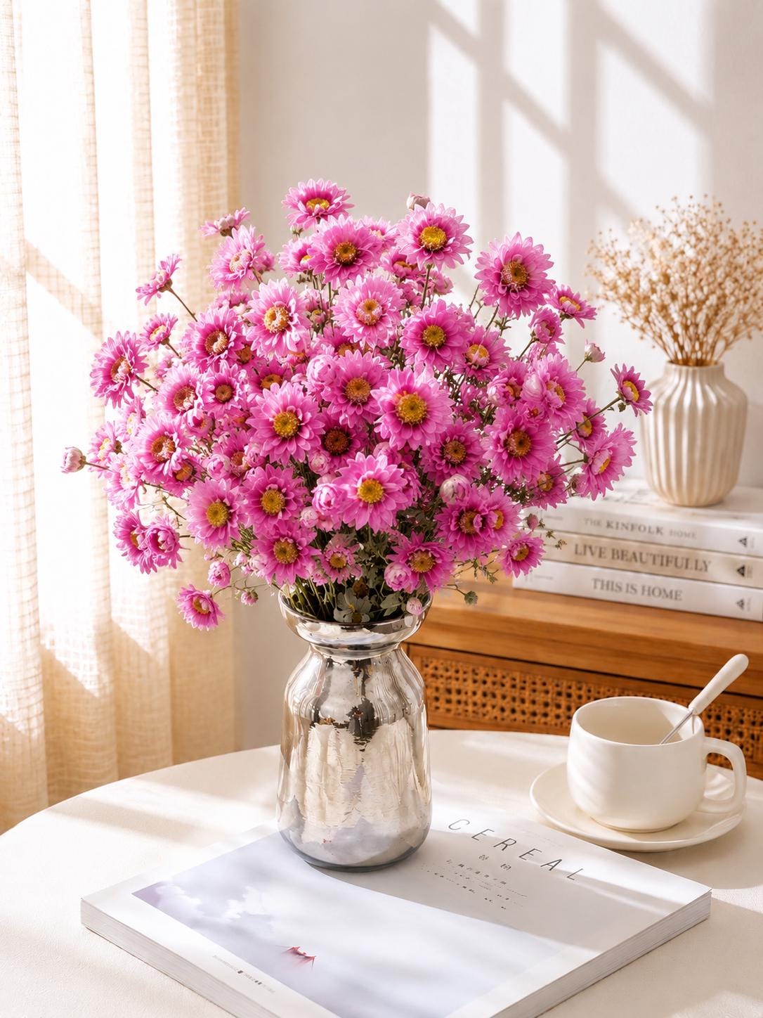 Pink White Dried Daisy Bouquet, Natural Flowers for Vase Decor, Wedding Styling, Home Arrangements