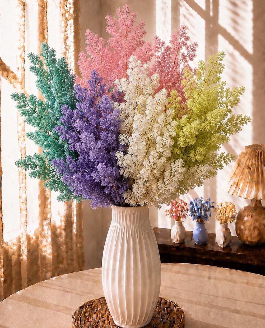 Preserved Ming Fern Branches: Feathery Floral Filler, 10-15cm Branches, Various Colors