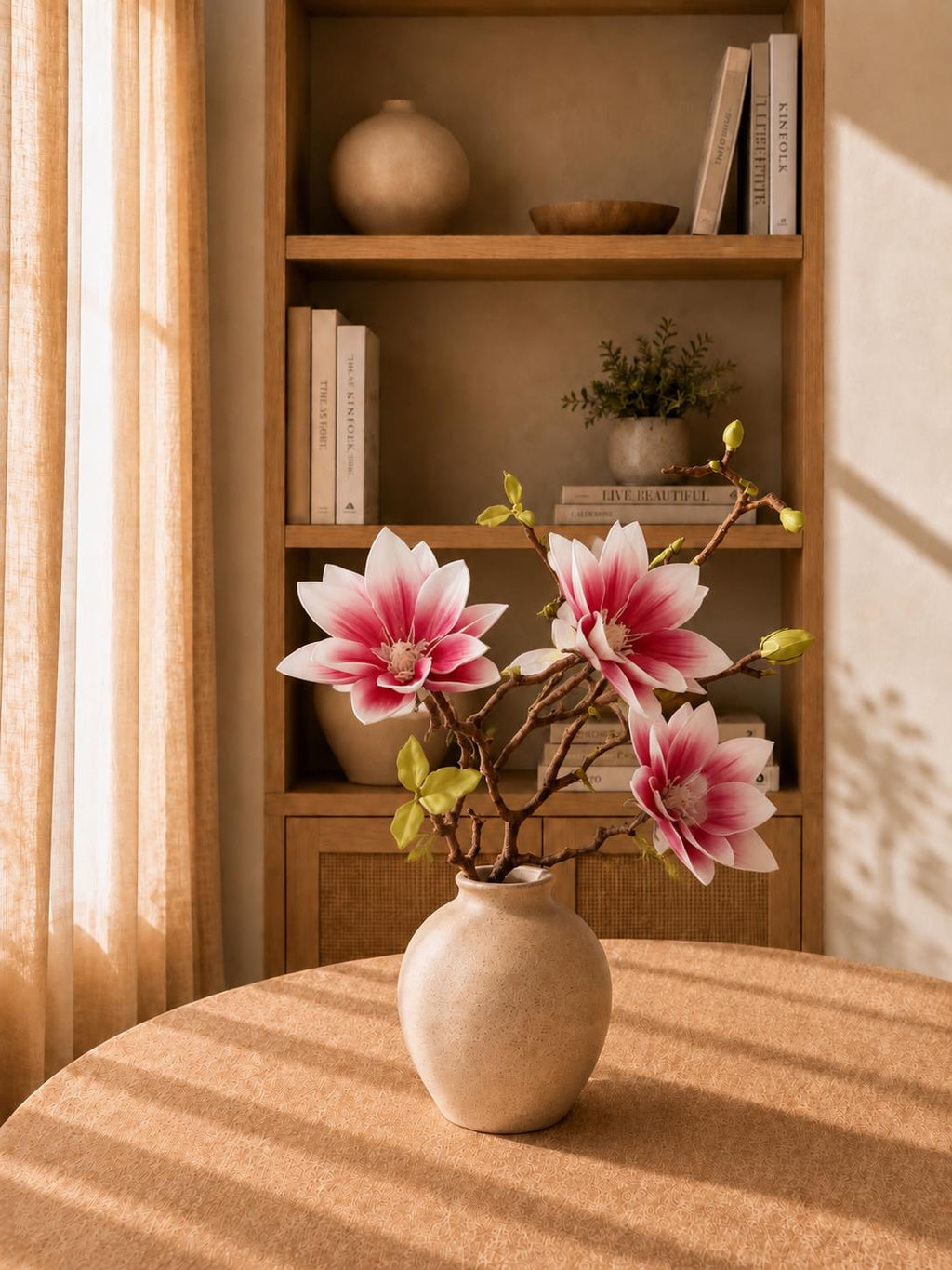 Artificial Magnolia Flower Branch, Realistic Statement Blooms, 72cm Plastic Floral Décor