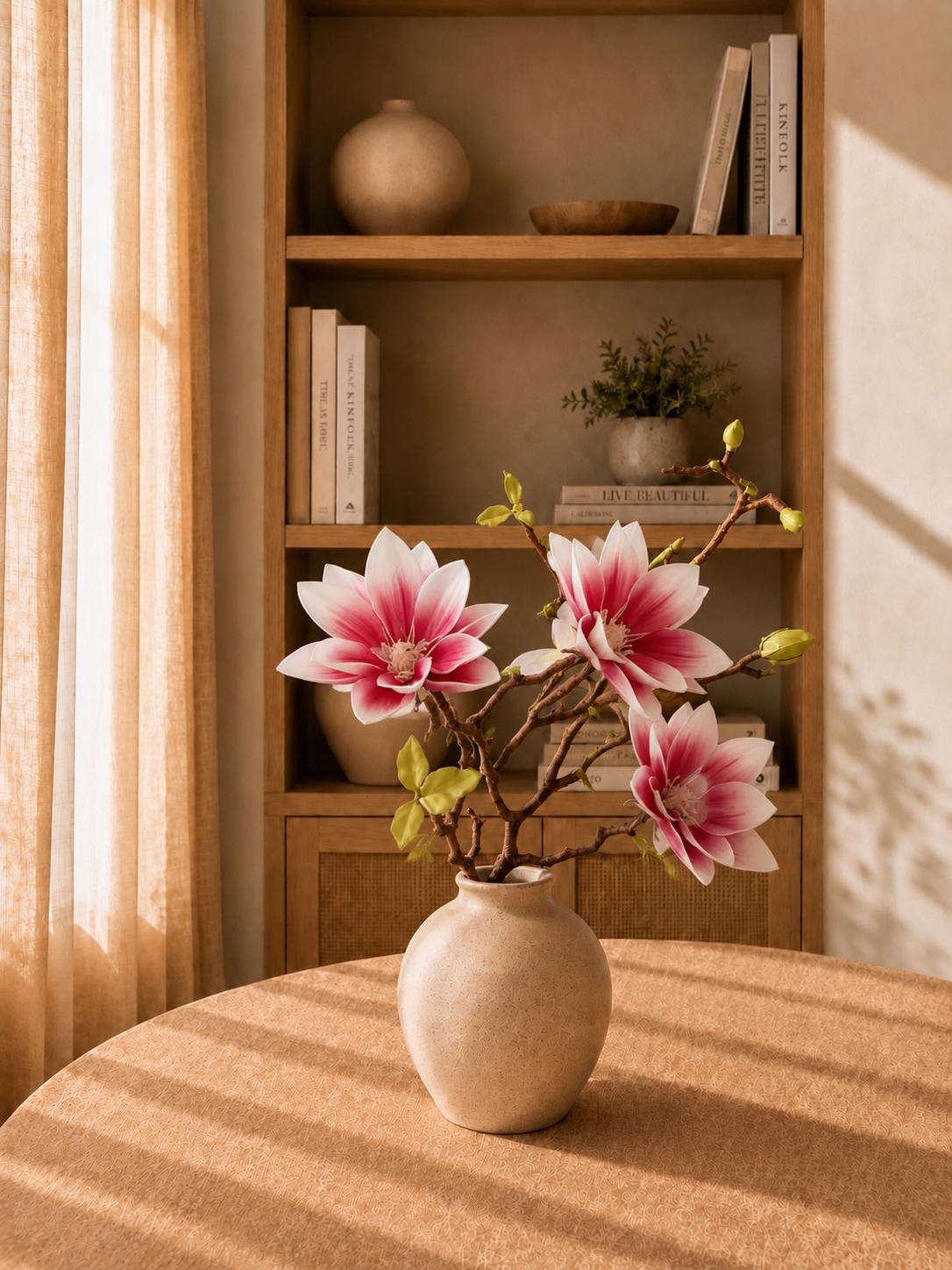 Artificial Magnolia Flower Branch, Realistic Statement Blooms, 72cm Plastic Floral Décor