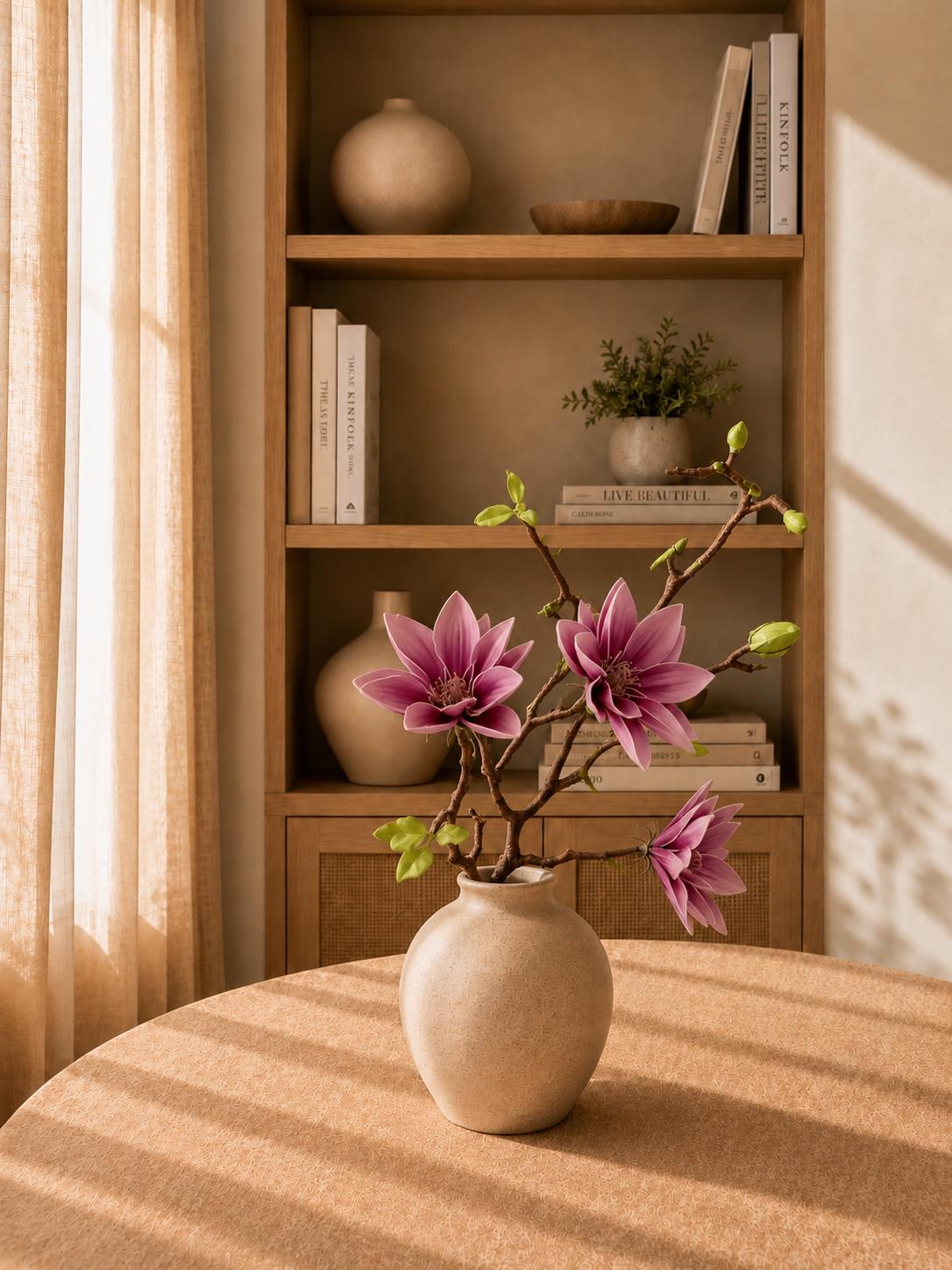 Artificial Magnolia Flower Branch, Realistic Statement Blooms, 72cm Plastic Floral Décor