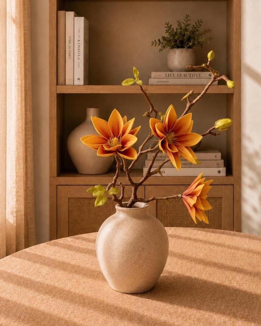 Artificial Magnolia Flower Branch, Realistic Statement Blooms, 72cm Plastic Floral Décor